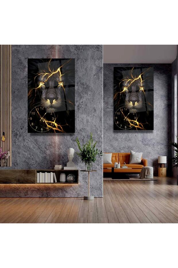 Saatli Aslan Cam Tablo - 2