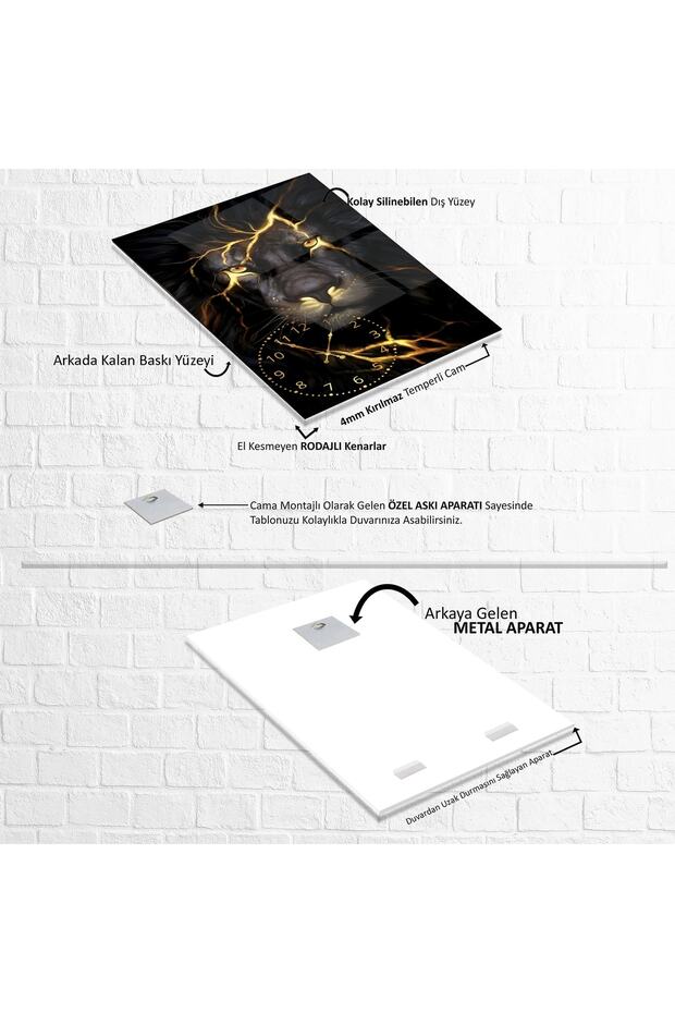 Saatli Aslan Cam Tablo - 4