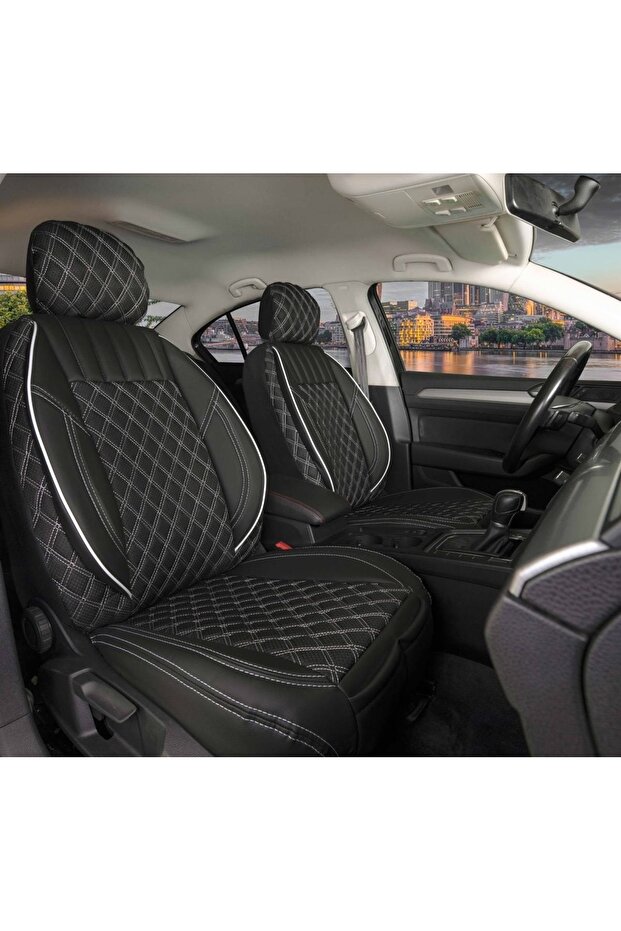 مجموعة غطاء مقعد السيارة Opel Corsa C Diamond Pattern الأمامية/الخلفية باللون الأسود والأبيض