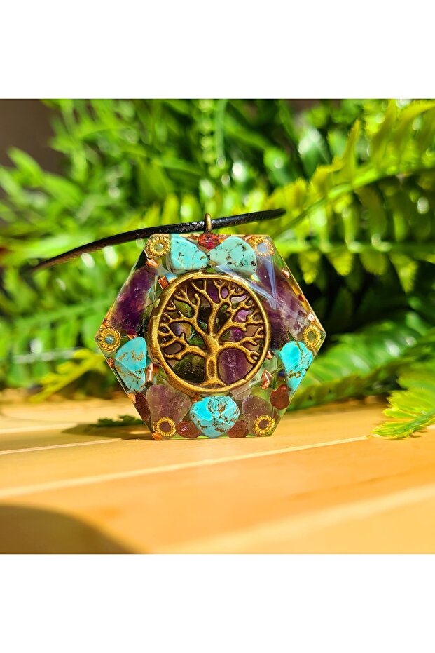 Turquoise - Amethyst - Tree of Life Orgonite Necklace (Handmade Design Products)