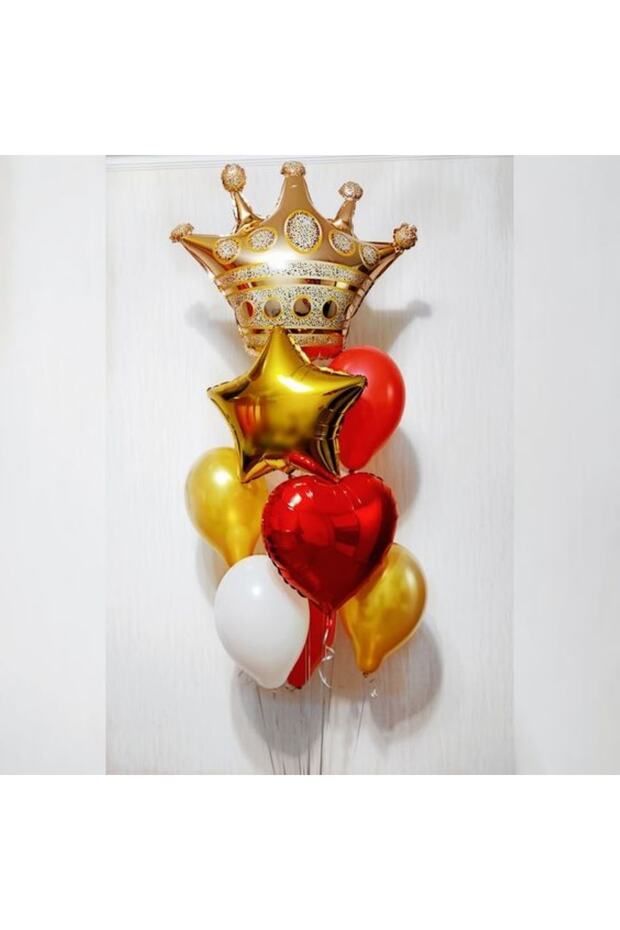 King Crown Balloon Red Heart Balloon Gold Star Foil Balloon Concept Valentine's Day And Birthday