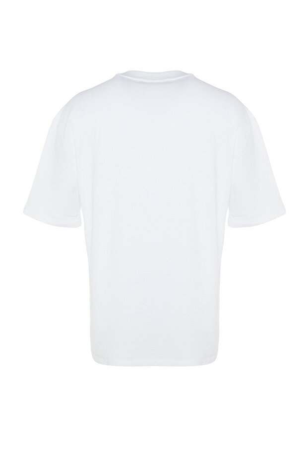Beyaz Oversize %100 Pamuklu Etiketli Dokulu Basic Kalın Tok T-Shirt TMNSS23TS00074 - 9
