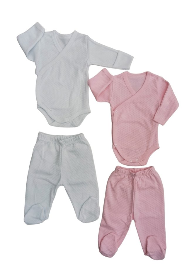 Set of 2 Long Sleeved Gloves, Double Breasted Bodysuit and Booties Bottom