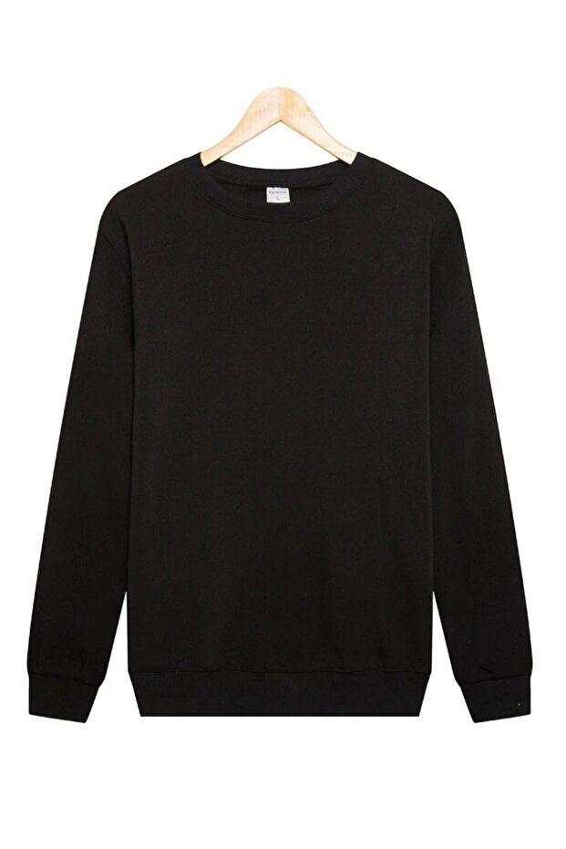 Black Sweatshirt Crew Neck Basic - 1