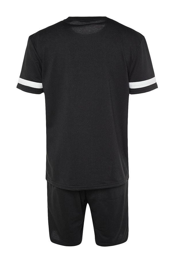 Siyah Eşofman Takımı Regular/Normal Kesim Nakışlı Kontrast Panelli T-Shirt/Şort TMNSS21EM0077 - 6