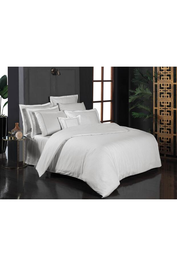 Jacquard V1 Stripe King Size Duvet Cover Set 4 Pillows 100% Cotton