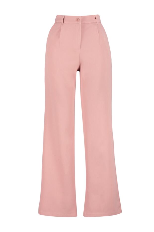 Gül Kurusu Yüksek Bel Wide Leg/Geniş Paça Pilili Dokuma Kumaş Pantolon TWOAW21PL0076 - 7