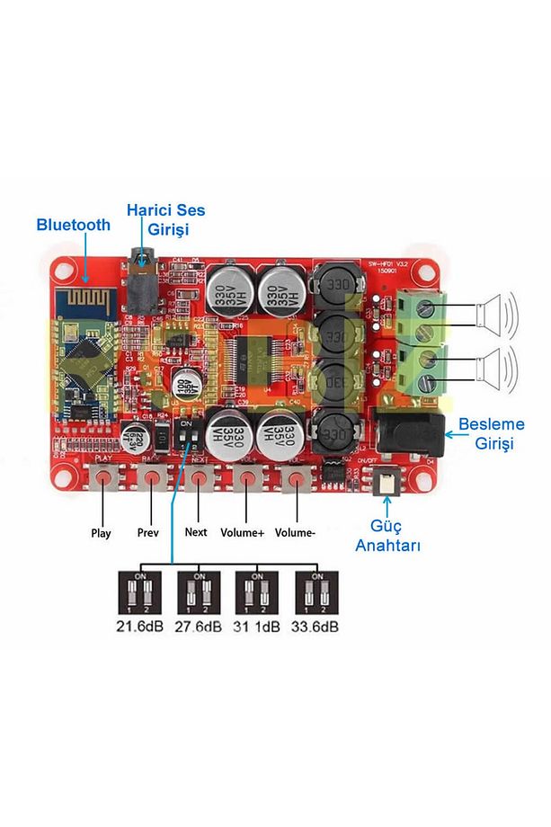 Tda7492p 2x25w Bluetooth 4.0 Kablosuz Alıcılı Ses Amfi Modülü Class D Dc 25v Dijital Amplifier - 3