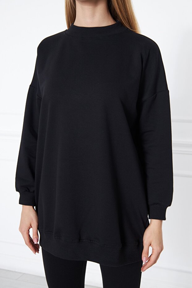 تونيك أسود بياقة دائرية وخيطين - 7