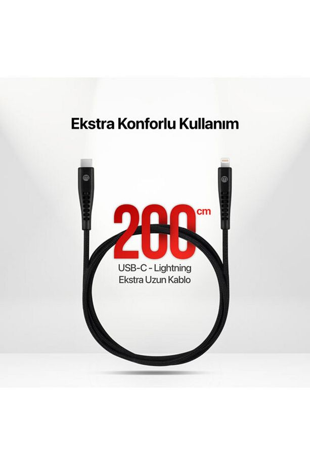 3A/27W Hızlı Şarj Destekli Ekstra Dayanıklı 200cm USB-C -iPhone Lightning Şarj Kablosu - 2