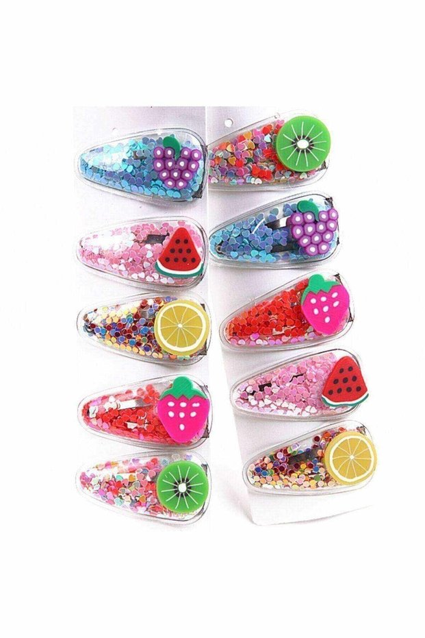 Baby Kids Sequin Fruity Strawberry Watermelon Kiwi Grape Snap Buckle Set 5 Pieces