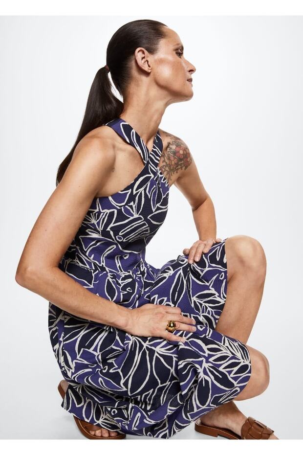 Desenli Pamuklu Elbise - 5