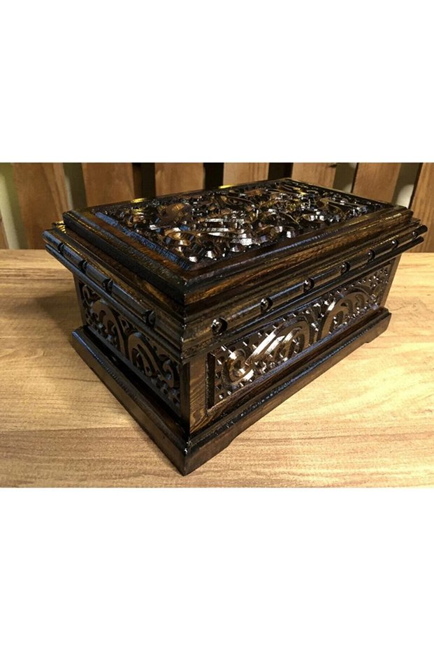 Decorative Custom Made Lockable Walnut Carved Chest Jewelry & Jewelry Box