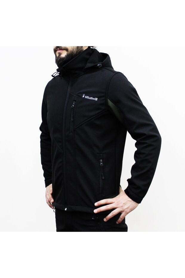 سترة مقاومة للرياح باللون الأسود الكاكي - 1