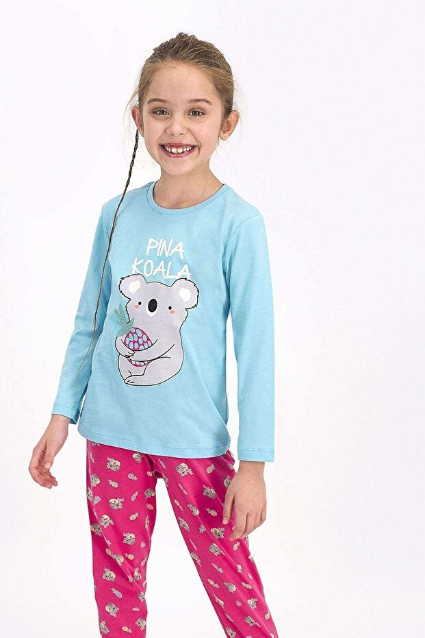 طقم بيجامة بناتي بأكمام طويلة من Rolypoly Pina Koala Aqua