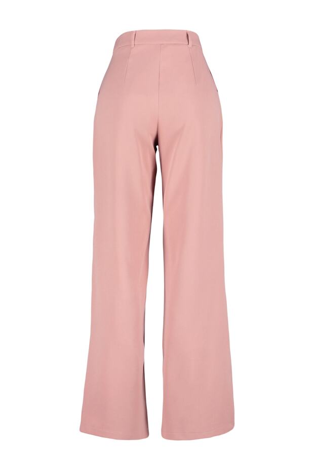 Gül Kurusu Yüksek Bel Wide Leg/Geniş Paça Pilili Dokuma Kumaş Pantolon TWOAW21PL0076 - 8