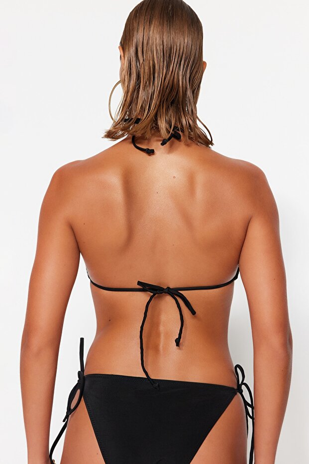 Siyah Nakışlı Üçgen Kaplı Bikini Üstü TBESS23BU00252 - 6
