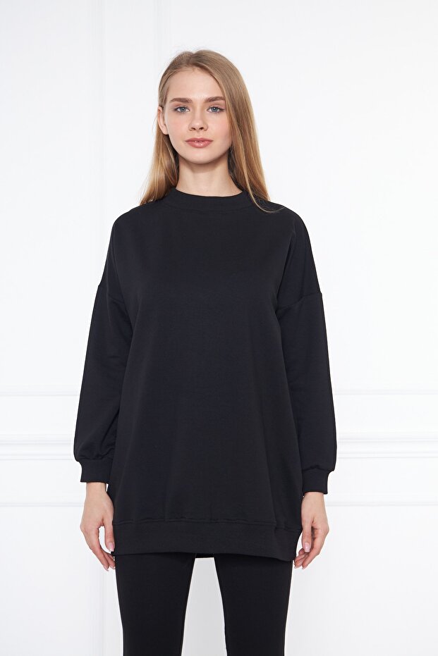 تونيك أسود بياقة دائرية وخيطين - 2