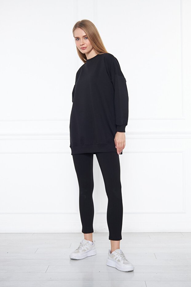 تونيك أسود بياقة دائرية وخيطين - 3