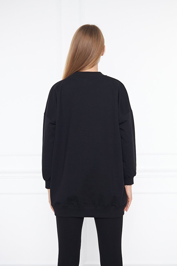 تونيك أسود بياقة دائرية وخيطين - 8