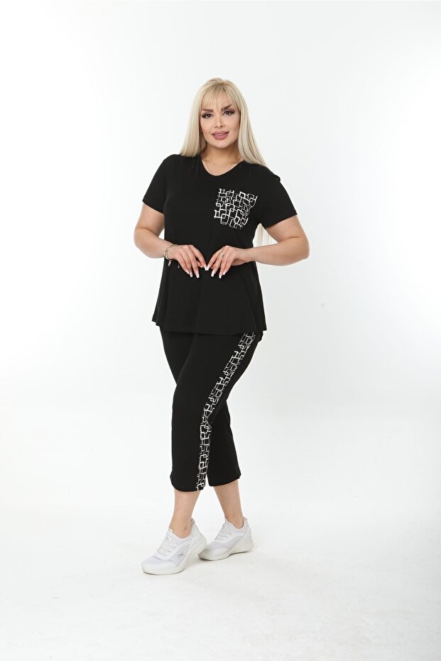 Summer Women's Short Sleeve Capri Combed Cotton Suit
