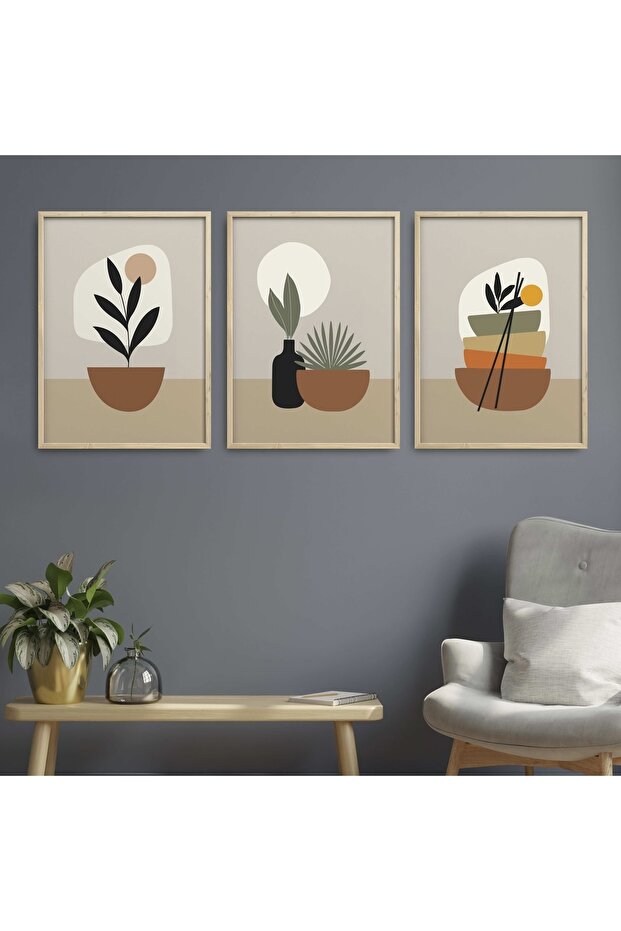 Natural Wooden Framed 3-Piece Painting Set Hpn017