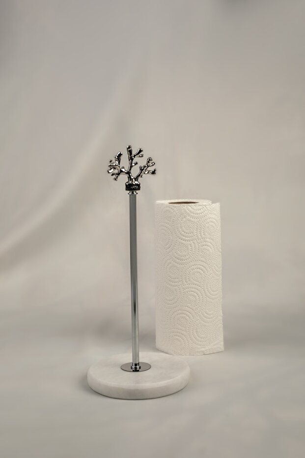 Napkin Holder Kitchen Roll Paper Towel Holder Silver Marble, Metal Profile Rod