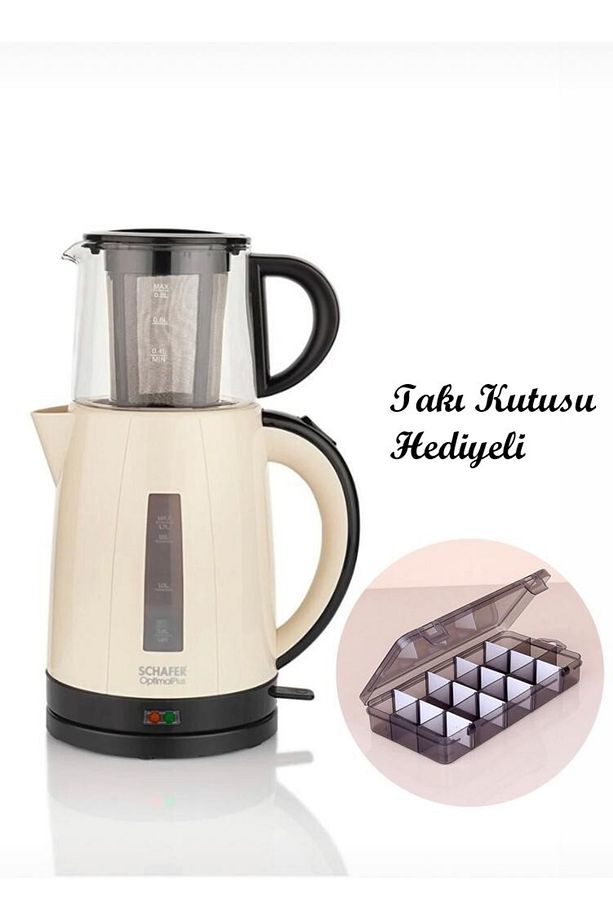 Hediyeli Optimal Krem Elektrikli Çay Makinesi Takı Kutusu Schfr Optimal Takıkutusu - 1