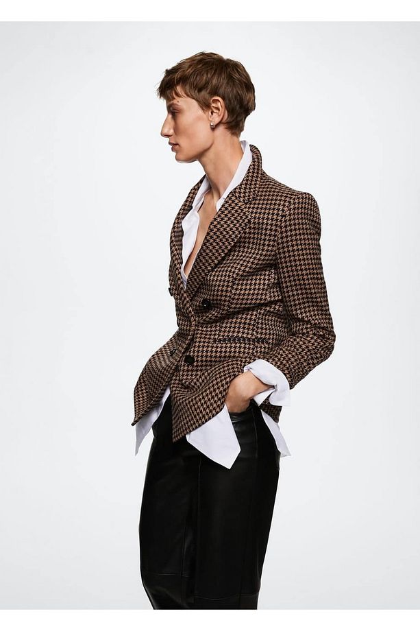 Kazayağı Desenli Yün Blazer Ceket - 5