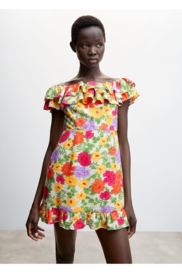 Fırfırlı Kısa Elbise - 1