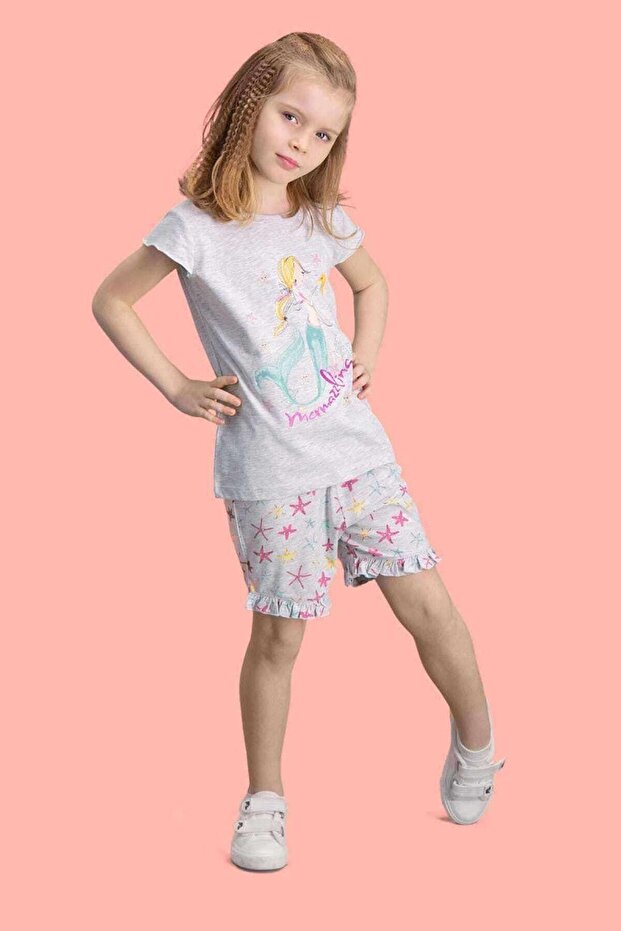 Mermaid Light Gray Girls Shorts Set