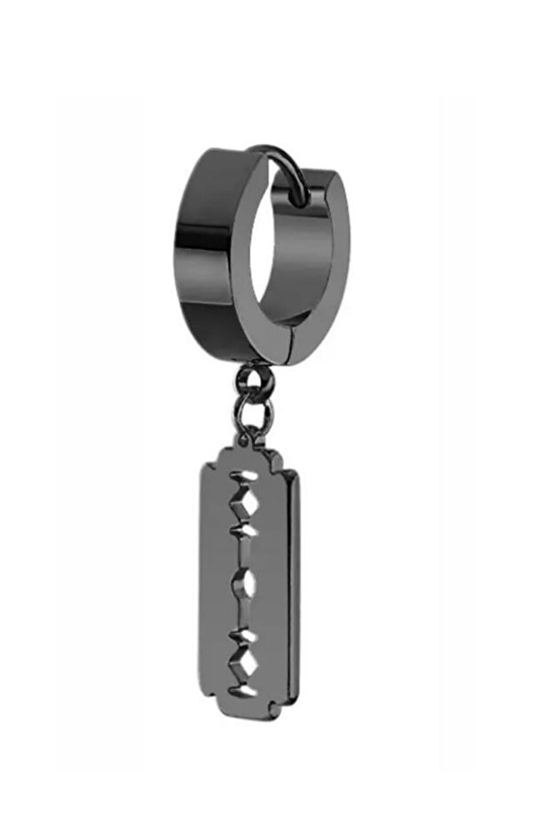 Unisex Black Color Steel Hoop Earrings with Razor Figure