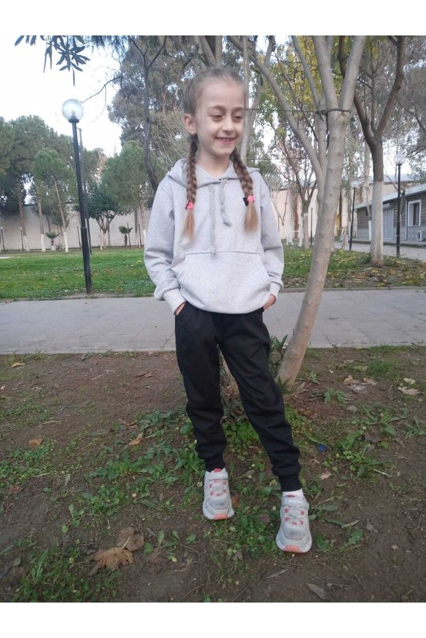 Girls' and Boys' Hooded Kangaroo Pocket Top Gray Bottom Black Tracksuit Set