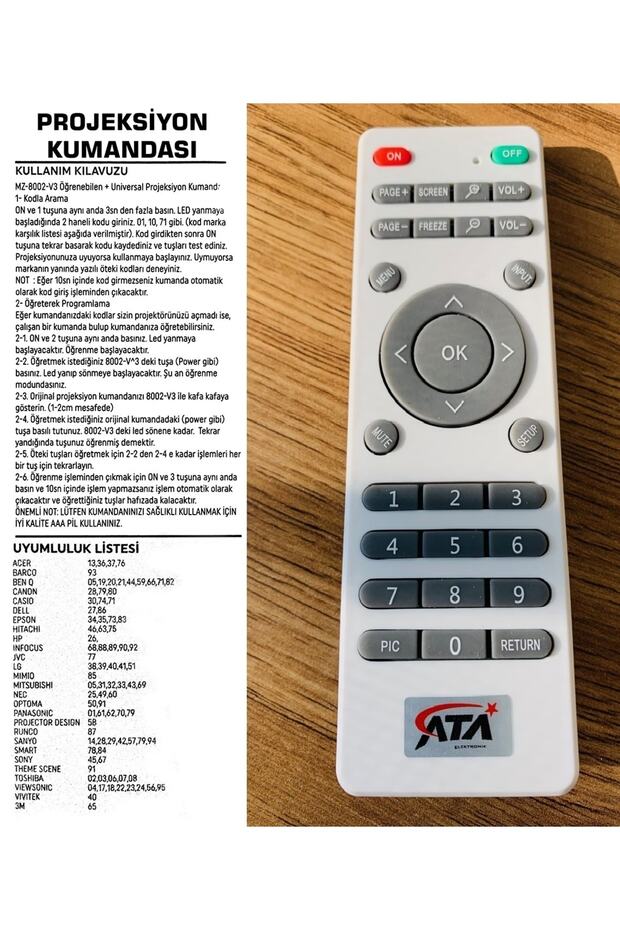 Tüm Epson Projeksiyon Cihazları Ile Uyumlu Akıllı Universal Tüm Markalara Uyumlu Kodlanabilir - 2