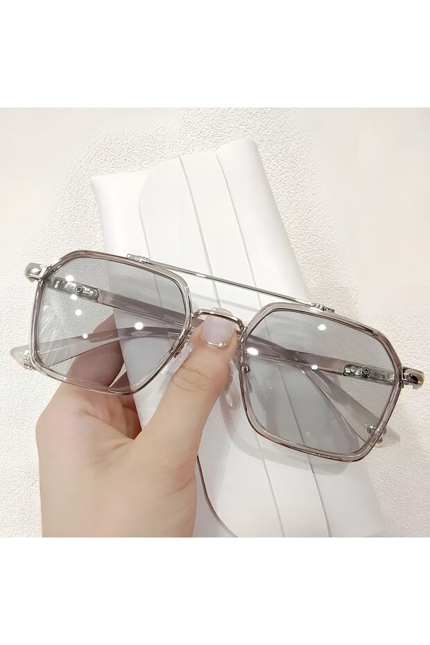 Unisex Women Men Uv400 Protected Gray Square Rectangle Image Style New Season Sunglasses