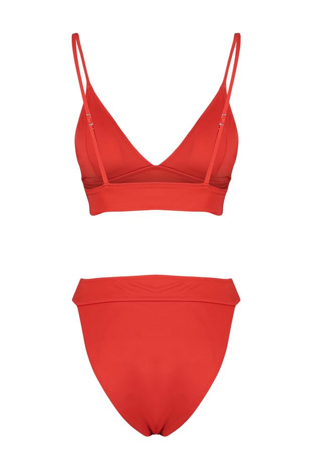 Red Triangle Textured High Leg Bikini Set TBESS23BT00069 - 7