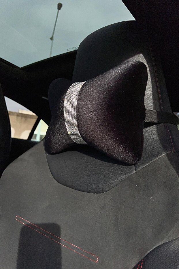 Black Plain Velvet Silver Upright Stripe Neck Pillow Car Pillow