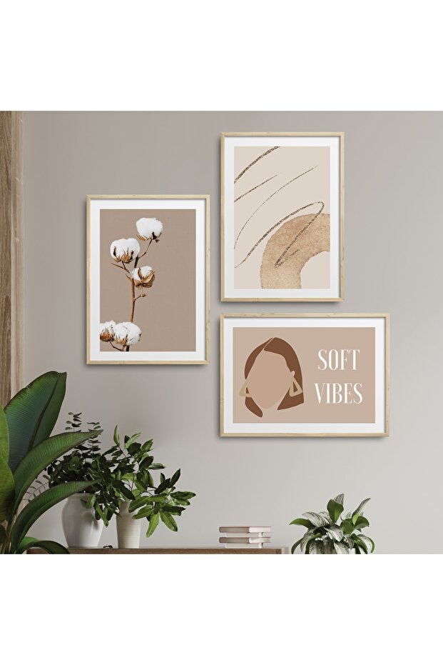 Natural Wooden Framed 3-Piece Painting Set Hpn05