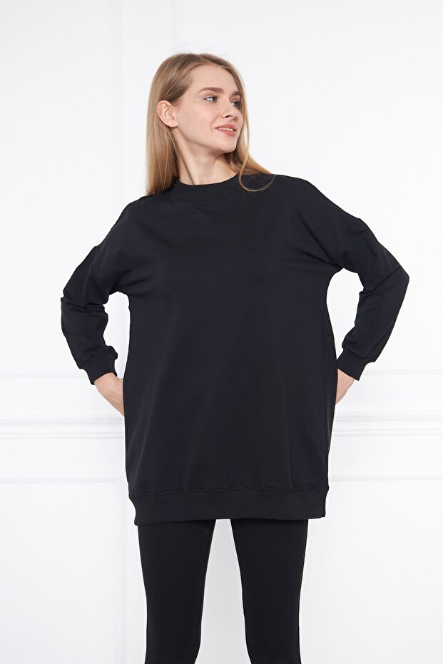 تونيك أسود بياقة دائرية وخيطين - 6