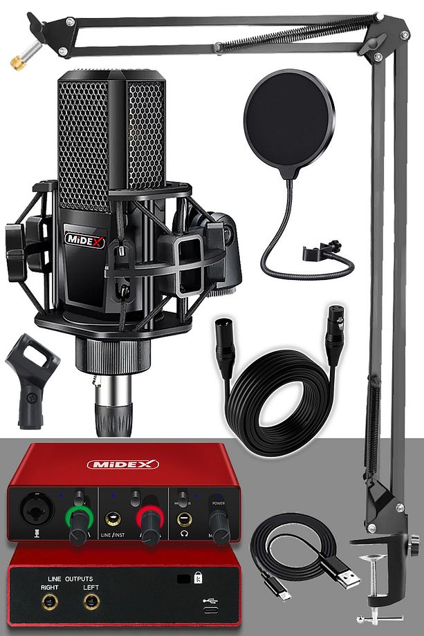 Mx2020-glx-500 Pro Ses Kartı Ve Condenser Mikrofon Stand Filtre Set - 1