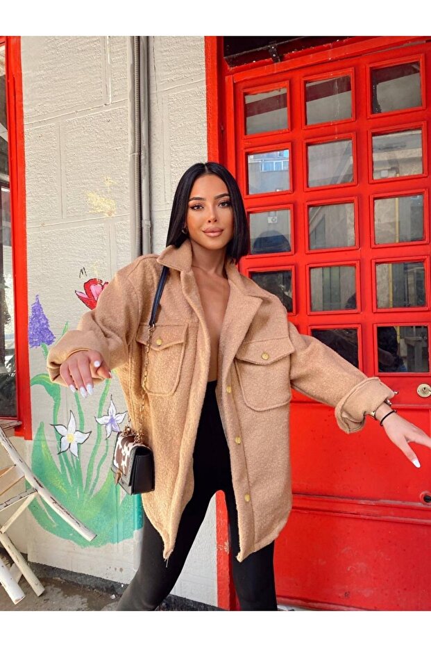 Kaşe Kalın Oversize Gömlek Üst - 1