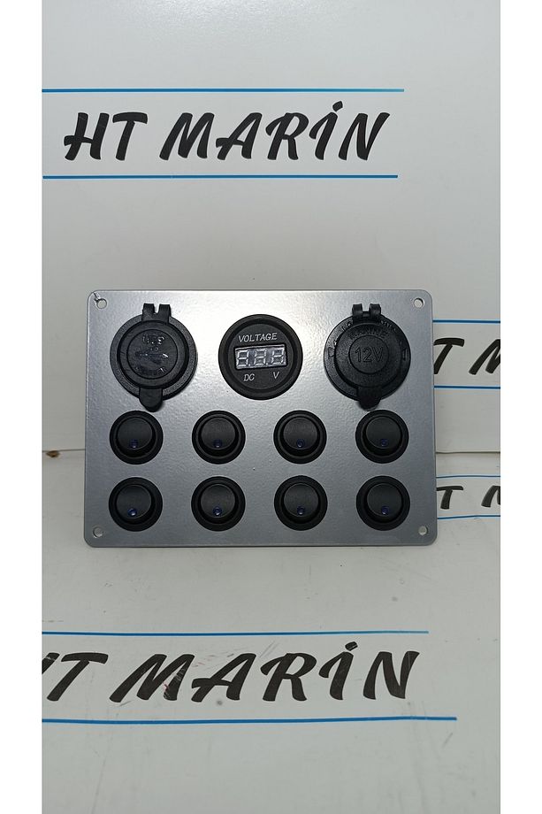 Switch Panel 8li Usb Çakmaklık Voltmetre Mavi Işıklı-sigortalı Krom Görünüm - 1