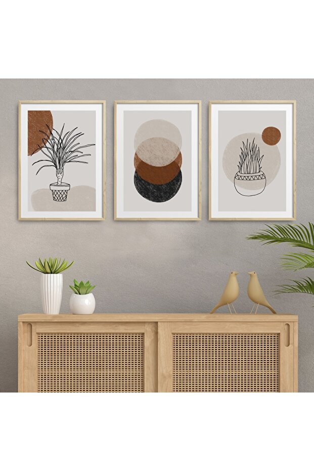 Natural Wooden Framed 3-Piece Painting Set Hpn021