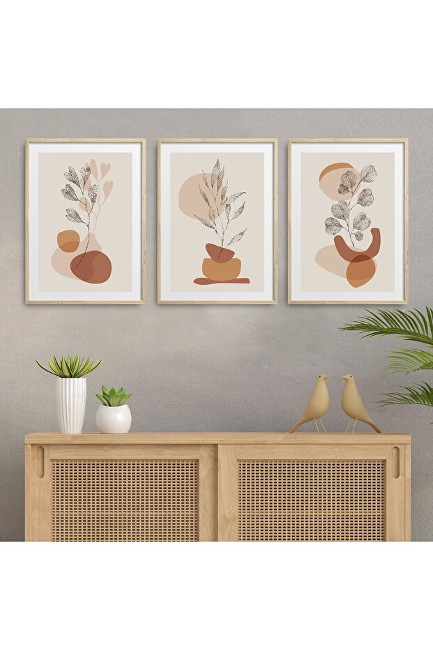 Natural Wooden Framed 3-Piece Painting Set Hpn025