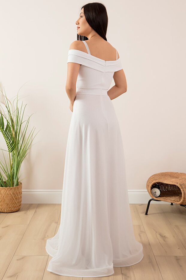 Askılı Simli Tül Uzun Abiye Elbise 13278 - 7