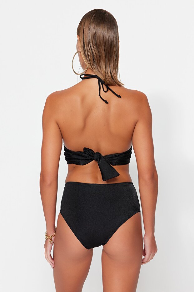 Siyah Aksesuarlı Bralette Kaplı Regular Yüksek Bel Bikini Takımı TBESS23BT00073 - 6
