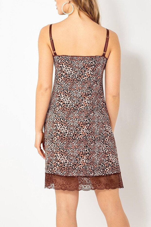 Leopard Patterned Combed Cotton Nightgown Set - 5