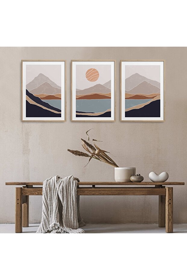 Natural Wooden Framed 3-Piece Painting Set Hpn072