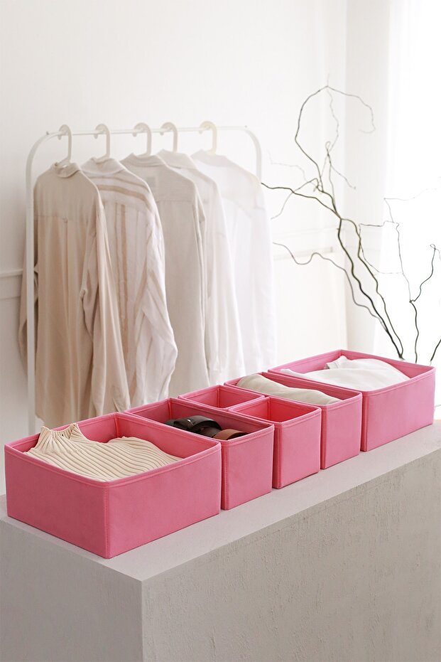 6-Piece Pink Premium Children's Room Wardrobe Laundry Drawer Organizer Storage Box Organizer