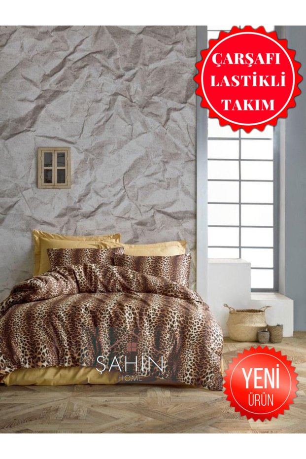 Teenager's Room and Children's Room Brown Orange Leopard Pattern Single Duvet Cover Set with Elastic Sheets